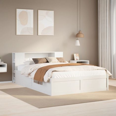 Bed Frame without Mattress White 160x200 cm Solid Wood Pine vidaXL (1/5)