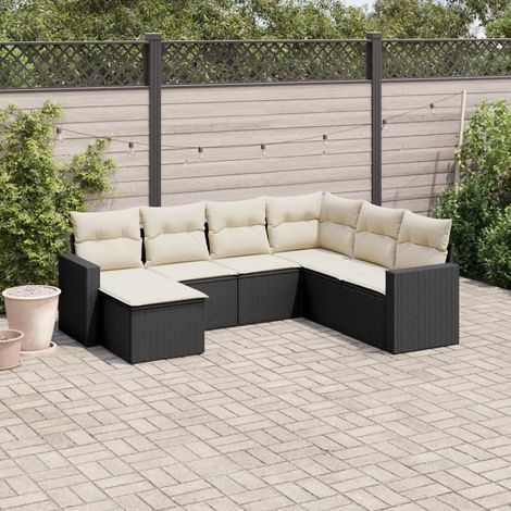 Salon de jardin 7 pcs en résine tressée avec rangement et coussins noir - PANGIVO (1/3)