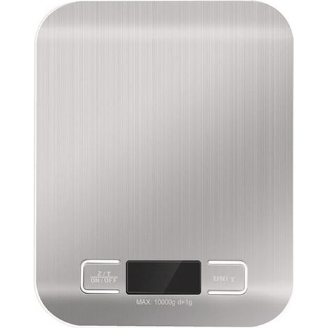 Balance de cuisine électronique blanc métallisé, écran LCD, acier inoxydable étanche, pèse-aliments pour pâtisserie, 10kg/1g (1/5)