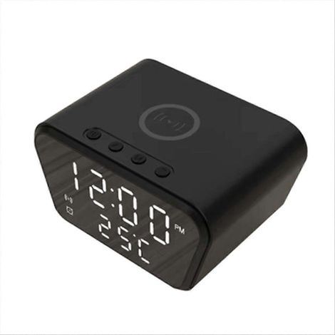 Réveil avec chargeur sans fil intelligent 15 W et horloge numérique LED noire (1/5)