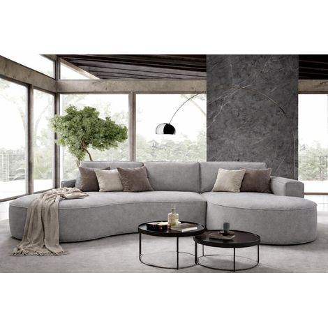 Sofello Ecksofa MOLLY mit abgerundeter Form in Beige Grau Hellgrau Rostig Gruen Teddystoff - trendige abgerundete Form Neu 2025 (mit Schlaffunktion) (1/5)