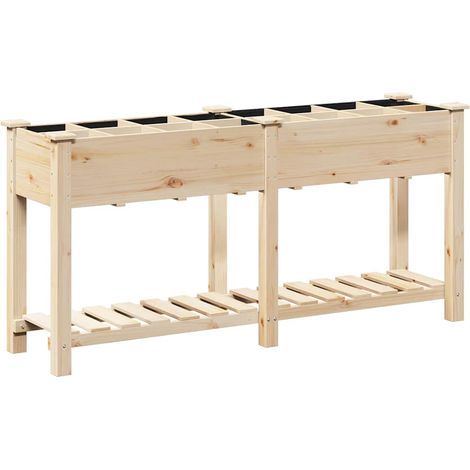 Cache-pot de jardin minimaliste avec étagère 161,5 x 45 x 76,5 cm style rustique en sapin beige (1/5)