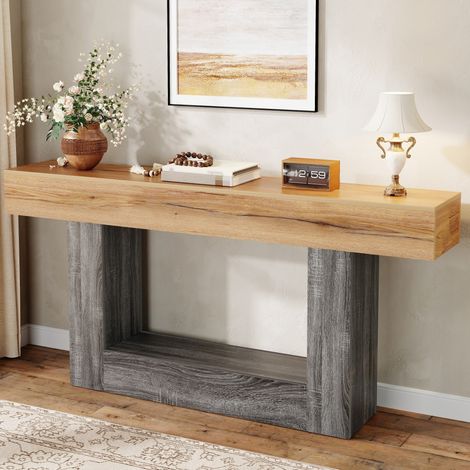 Consola 160x30x82,5 cm de aglomerado natural con estante para entrada - MEUBLIV (1/5)