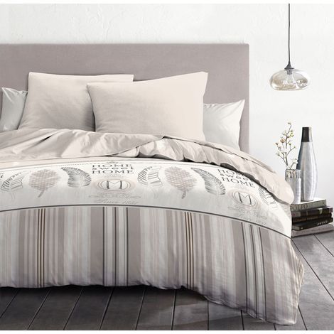 Parure de Couette 240x260 cm Housse + 2 taies Douce légère Entretien Facile Motif Home Sweet Home linge (1/5)