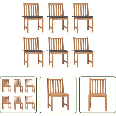 The Living Store Gartenstühle 6 Stk. mit Kissen Massivholz Teak - Teakholzmöbel - Gartenstühle - Outdoormöbel - Esszimmerstühle - Balkonmöbel (1/5)