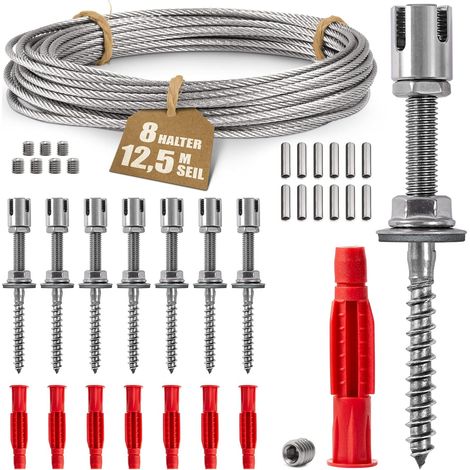Support pour Plantes grimpantes, kit Complet en Acier Inoxydable avec Supports muraux et Corde de 3 mm (8 Supports, 12,5m de Corde) (1/5)
