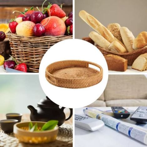 Panier de rangement - - Rond - Rotin - 30 cm - Kaki (1/4)