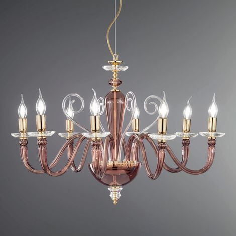 Lampada a sospensione DEBUSSY in vetro lavorato a mano D84 cm Borgogna 8 LUCI (1/2)