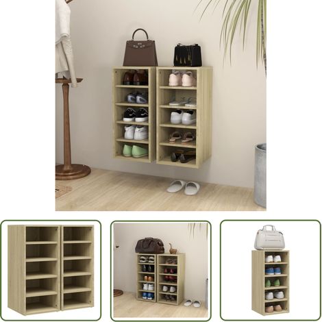 The Living Store Armoires à chaussures 2 pcs Chêne Sonoma Bois d'ingénierie - Rangement Chaussures - Armoire Chaussure - Meuble Entrée - Organiseur Chaussures - Étagère Chaussures (1/5)