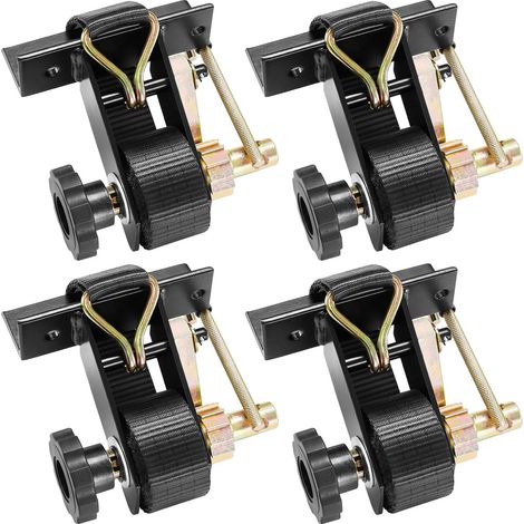 Sangles à crémaillère avec crochets en J doubles, fixation tube carré noir, 38 mm x 2,25 m, charge 226,8 kg, verrouillage à boucle, lot de 4. (1/5)