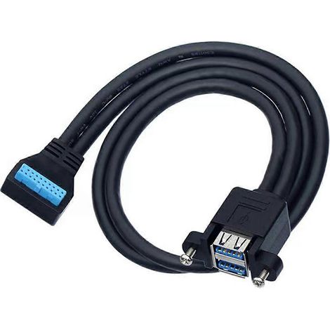 Câble adaptateur USB 3.0 19/20 broches vers deux ports USB-A femelles, angle de 90° vers le haut/bas, rallonge interne pour carte mère A (1/5)