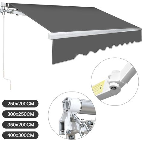 TolleTour Tenda da sole in alluminio Tenda da sole a braccio articolato Tenda da sole Protezione solare Balcone 350 x 300 cm  Grigio