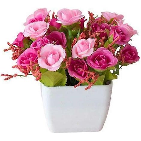 Bonsaï artificiel frais et sans entretien, sans arrosage, fausse plante en pot, décoration intérieurerose rouge (1/5)