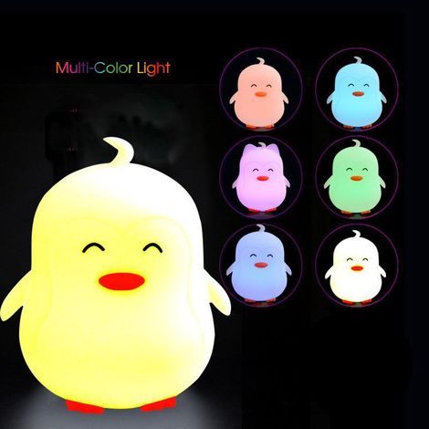 Veilleuse pour enfants avec télécommande, veilleuse tactile bébé pingouin 9 couleurs, rechargeable, cadeau idéal pour les enfants (1/5)
