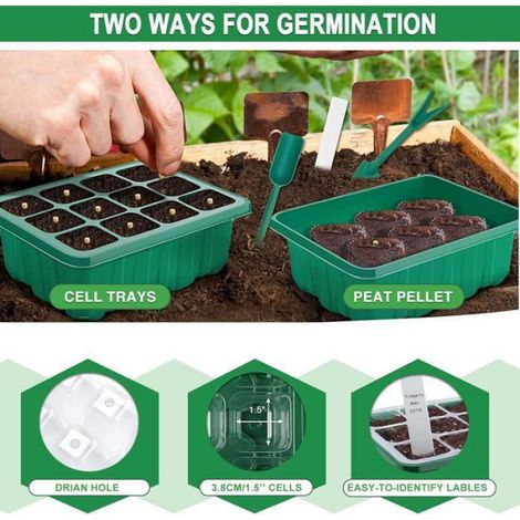 Mini Serre pour Plantes, 12 Pièces 144 Cellules Intérieure Plateau Semis avec couvercles rehaussés, Vert (1/4)