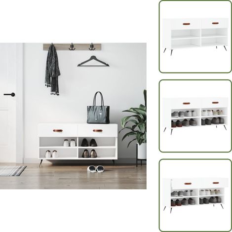 Mueble para zapatos - vidaXL Banco zapatero madera de ingeniería blanco 102x35x55 cm - Banco de almacenamiento