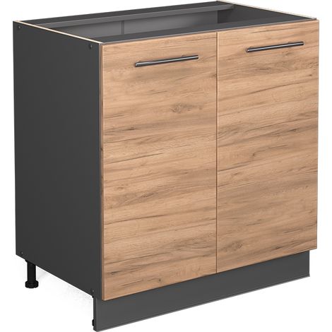 Meuble bas sous-évier Fame-Line, Chêne de force doré, 80 cm avec étagère, sans plan de travail, Vicco