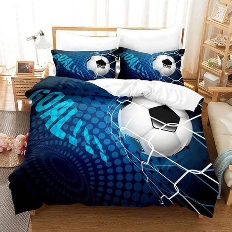 Housse de couette - Football - 140x200 cm - Impression numérique 3D - 2 taies d'oreiller 65x65 cm (1/2)
