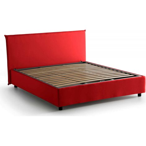 Talamo Italia - Letto alla francese Alvacus, Letto contenitore in tessuto, Apertura frontale, adatto per materasso Cm 140x200, 100% Made in Italy, Rosso