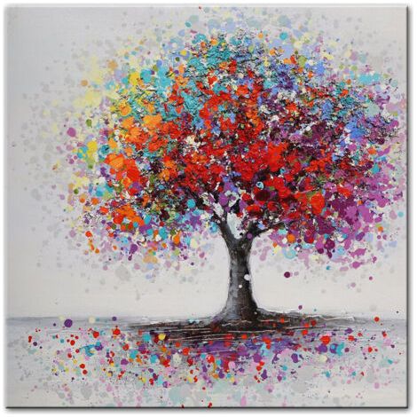 QORVA-Tableau abstrait arbres paysage peinture à l'huile 50x50cm – Impression Full HD – Peintures inodores et non toxiques (1/5)