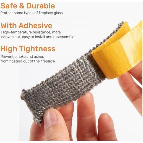Joint Insert Cheminée, Joints Tressé Auto adhésive pour Poêle, Cheminée, Tube Poele, Porte de Four, Résistante à la Chaleur (3mm x 15mm x 2m) (1/5)