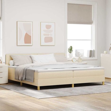 Cama tipo Box Spring con cojín Manual Crema 200 x 200 cm tela