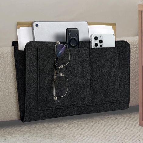 Filz-Wandorganizer mit 5 Fächern für Sofa und Bett – Bietet Platz für Zeitungen, Brillen und Smartphones – Praktisches Aufbewahrungsaccessoire – Schwarz (1/5)