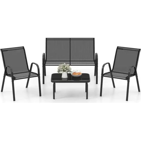4 Piece Patio Furniture Sets Conversation Set with Coffee Table 51 x 71 x 35 cm Grey (1/5)