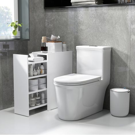 Meuble de salle de bain 47x25x66.5 cm blanc en bois avec tiroir coulissant et roulettes (1/5)
