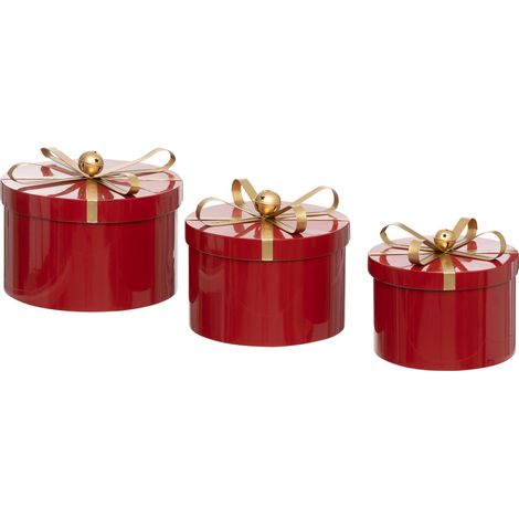 Déco Noël Lot de 3 Boîtes rondes en métal Rouge - Feeric Christmas (1/5)