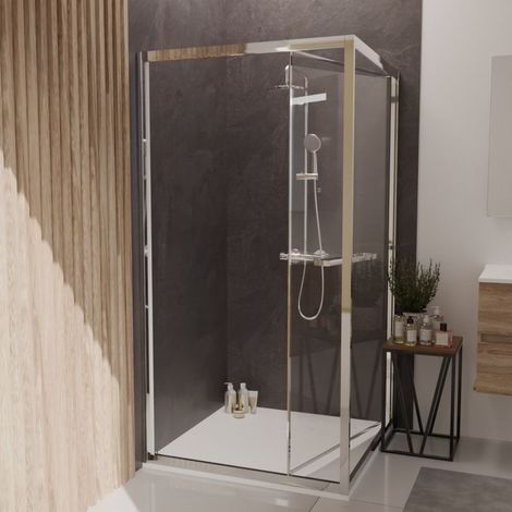 Cuisibane – Paroi de douche d'angle 100x100 cm – Porte rentrante – Verre sécurit 6 mm traité anticalcaire – Aluminium – Installation réversible (1/5)