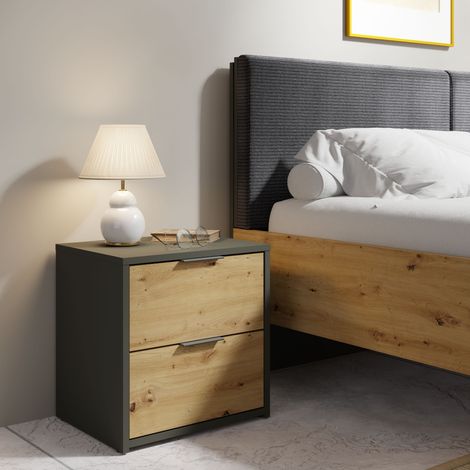 Lot de 2 chevets modernes avec tiroirs bois et gris MURANO (1/5)