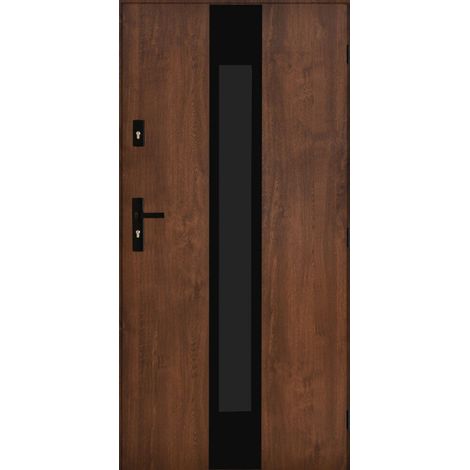 Porte d'entrée MARCEL 90 cm 72 mm en acier inoxydable en 3 couleurs - Couleur: Noyer - Poignée et serrure : Sans - Poussant: Droit