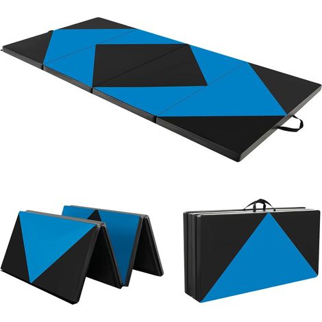 COSTWAY Tappetino Ginnastica Pieghevole 240 CM, Tappetino Fitness con Maniglie e Chiusure a Strappo per Stretching, Yoga, Arti Marziali da Casa e Palestra,Blu e nero (1/5)