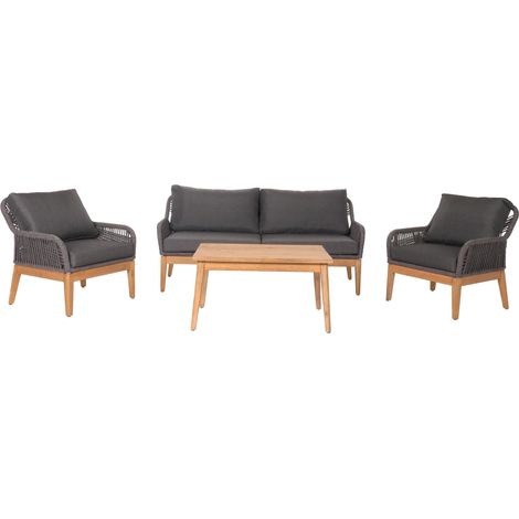 [NEUWERTIG] Gartengarnitur HHG-662b, Lounge-Set Gartenlounge Sofa Sessel Tisch, Seilgeflecht Rope Holz Akazie dunkelgrau