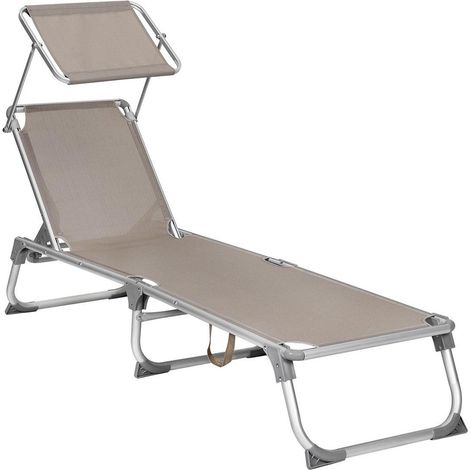 Lettino prendisole/poltrona relax con schienali reclinabili e ombrellone pieghevole leggero 55 x 193 x 31 cm portata 150 kg per giardino colore tortora 120001675