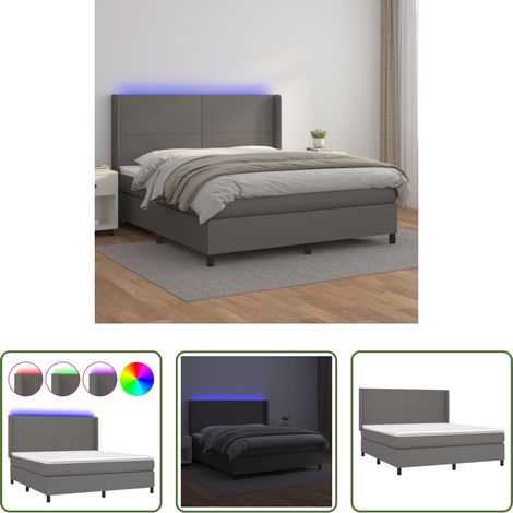 vidaXL LED-Bett - Boxspringbett mit Matratze & LED Grau 160x200 cm Kunstleder (1/5)