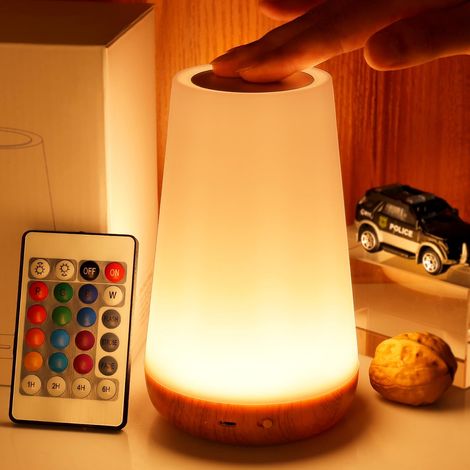 Lampe de chevet tactile avec variateur, veilleuse portable pour chambre, 5 niveaux de luminosité et 13 couleurs RVB, idéale pour chambre bébé/salle de bain/couloir/salon. (1/5)