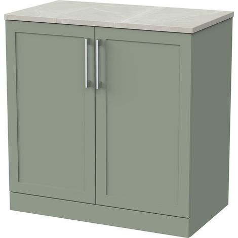 Stonnall Traditional Floor Standing 2 Door Vanity Unit with Marble Plaster Laminate Worktop, 800mm, Reed Green