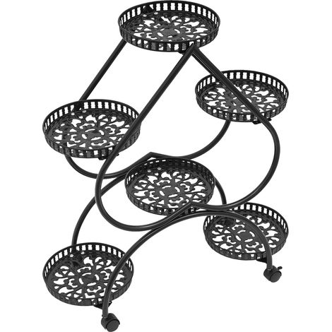 Soporte para plantas de 4 niveles, versátil para uso interior y exterior, color negro. (1/2)
