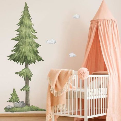 Stickers Muraux Grand Arbre Pin Autocollant Mural Aquarelle Geant Arbre Deco Stickers Salon Chambre Enfants Décoration STICKERS (1/3)