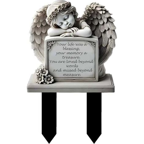 Plaque Tombale Commémorative en Acrylic 【Angel】 [20x13x0.5cm] Décor pour Jardin ou Cour - Plaque Enterrée et Plate (1/4)