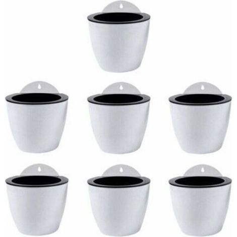 Jardinières Suspendues à Arrosage Automatique Lot de 7 Deco Mural Pot de Fleur Interieur, Exterieur Decoration Murale Fenêtre Blanc Plastique (1/5)