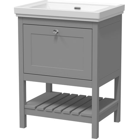 Balterley Coppenhall Bathroom Floor Standing 1 Drawer Vanity & 0 Tap Hole Basin, Cool Grey, 630mm (1/4)