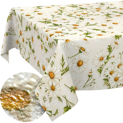 Nappe enduite Marguerites Blanches 220x140 cm rectangulaire (1/5)