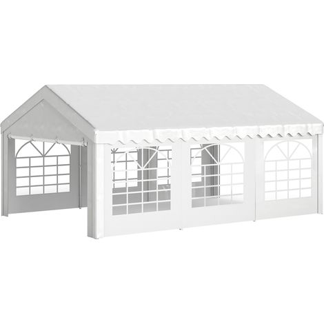 Tente Barnum 6x4x2,8m chapiteau jardin polyéthylène 8 fenêtres galvanisé blanc