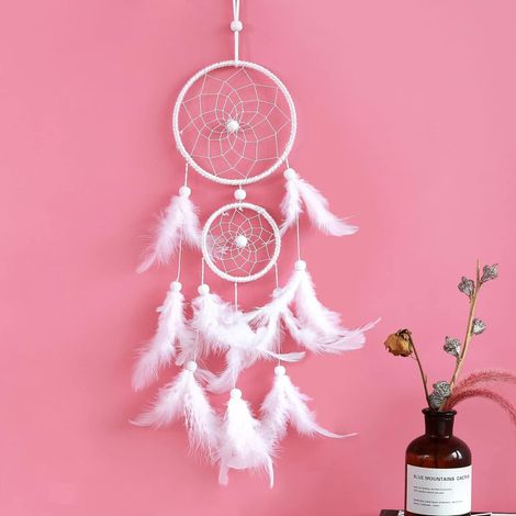 Attrape-rêves artisanal avec plumes, décoration murale vintage pour chambre, ornement suspendu bohème, cadeau idéal pour maison (1/5)