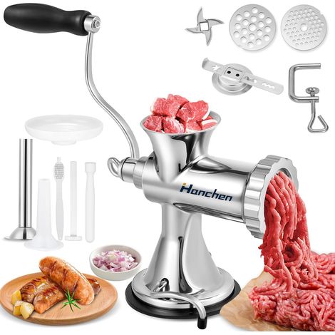 Manual Meat Grinder Stainless Steel Multifunction Household Enema Filling Sausage with Suction Cup, Cutting Plates 4.5mm/8mm, for Pork Chicken Fish Vegetables 8s (1/5)