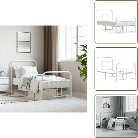 Bettgestell mit Kopf- und Fußteil Metall Weiß 90x200 cm - Bettestell - Doppelbett - Metallbett - Weißes Bett - Boxspringbetten