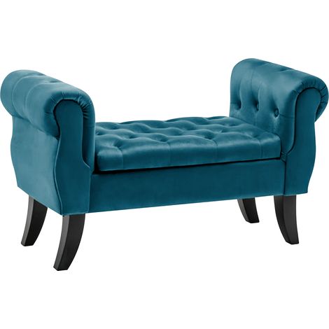 Divanetto In Velluto Panca Contenitore Pouf PortaOggetti Panca Sgabello A Pie Di Letto Cassapanca Ingresso Legno Massello Panchina Petrolio